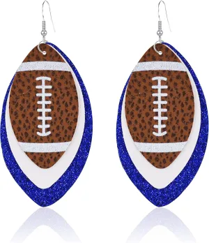 Colorful 3 Layered Rugby Football Dangle Earrings Glitter Faux Leather PU Football Sports Lover Teardrop Earrings for Women Jewelry