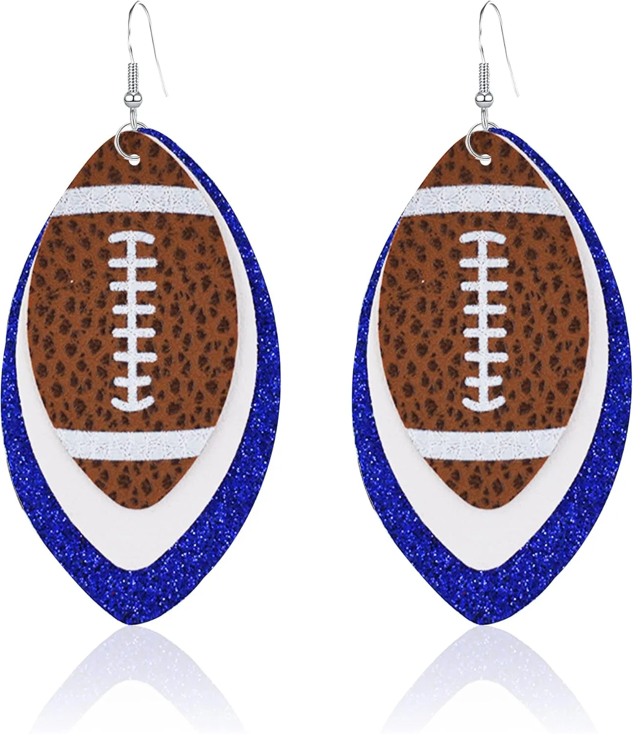 Colorful 3 Layered Rugby Football Dangle Earrings Glitter Faux Leather PU Football Sports Lover Teardrop Earrings for Women Jewelry