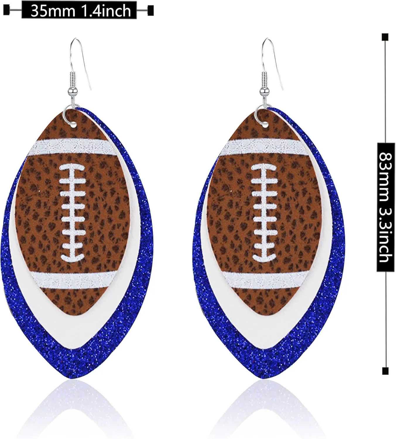 Colorful 3 Layered Rugby Football Dangle Earrings Glitter Faux Leather PU Football Sports Lover Teardrop Earrings for Women Jewelry