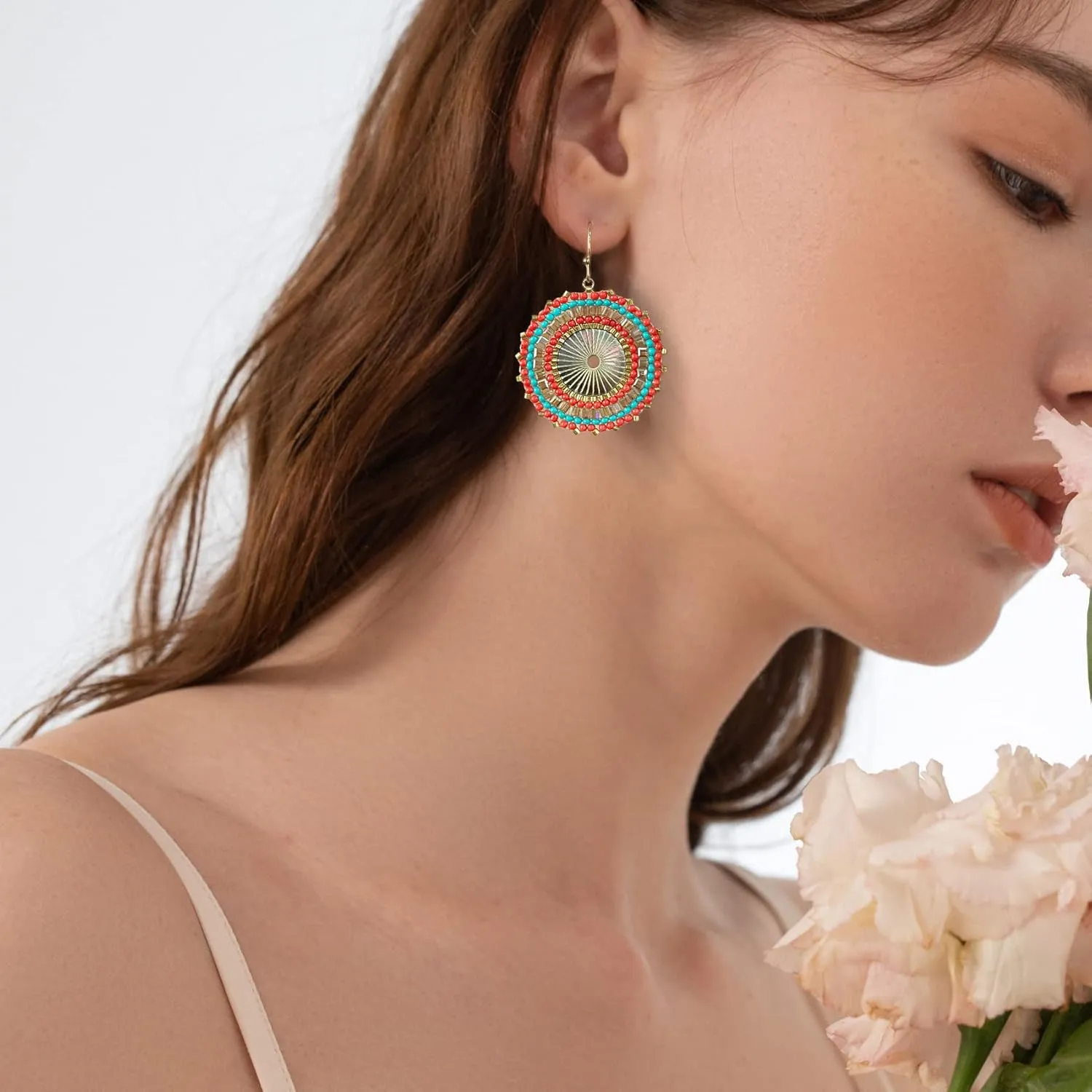 Colorful Bead Earrings For Women Summer Beach Handmade Bead Earrings Bohemia Hoop Dangle Earring For women
