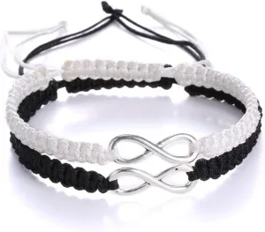 COLORFUL BLING 2Pcs Infinity Distance Couple Braided Handcrafted Luck Bracelet Bangle Adjustable Rope His and Hers Wristband Wrist Jewelry