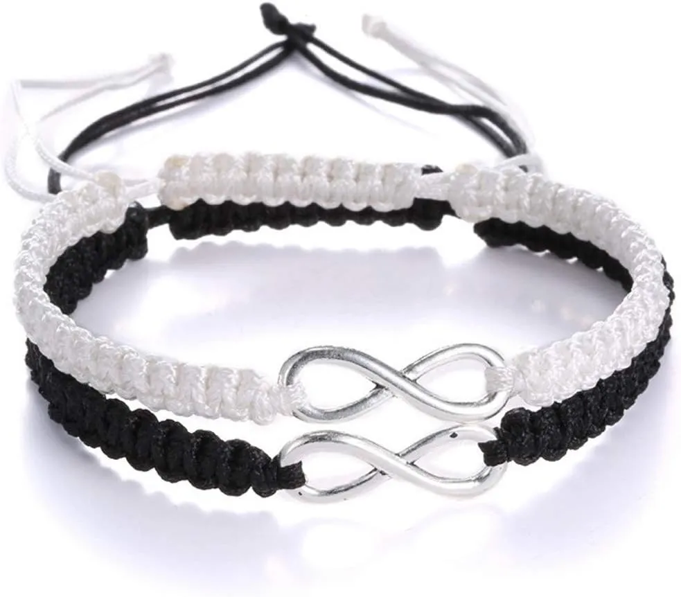 COLORFUL BLING 2Pcs Infinity Distance Couple Braided Handcrafted Luck Bracelet Bangle Adjustable Rope His and Hers Wristband Wrist Jewelry