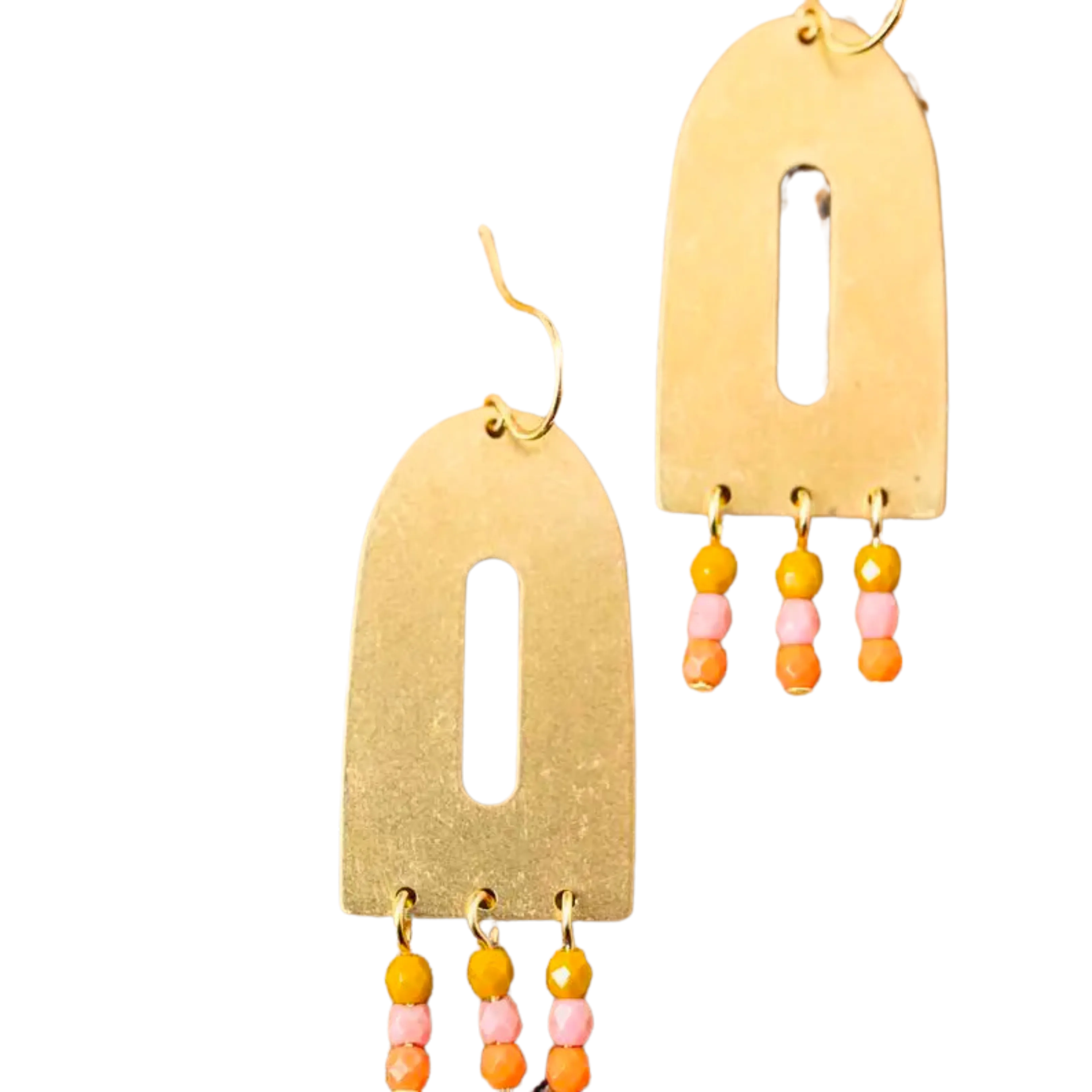 Colorful Brass and Bead Arch Earrings