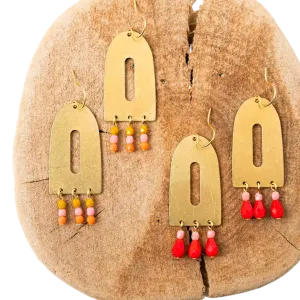 Colorful Brass and Bead Arch Earrings