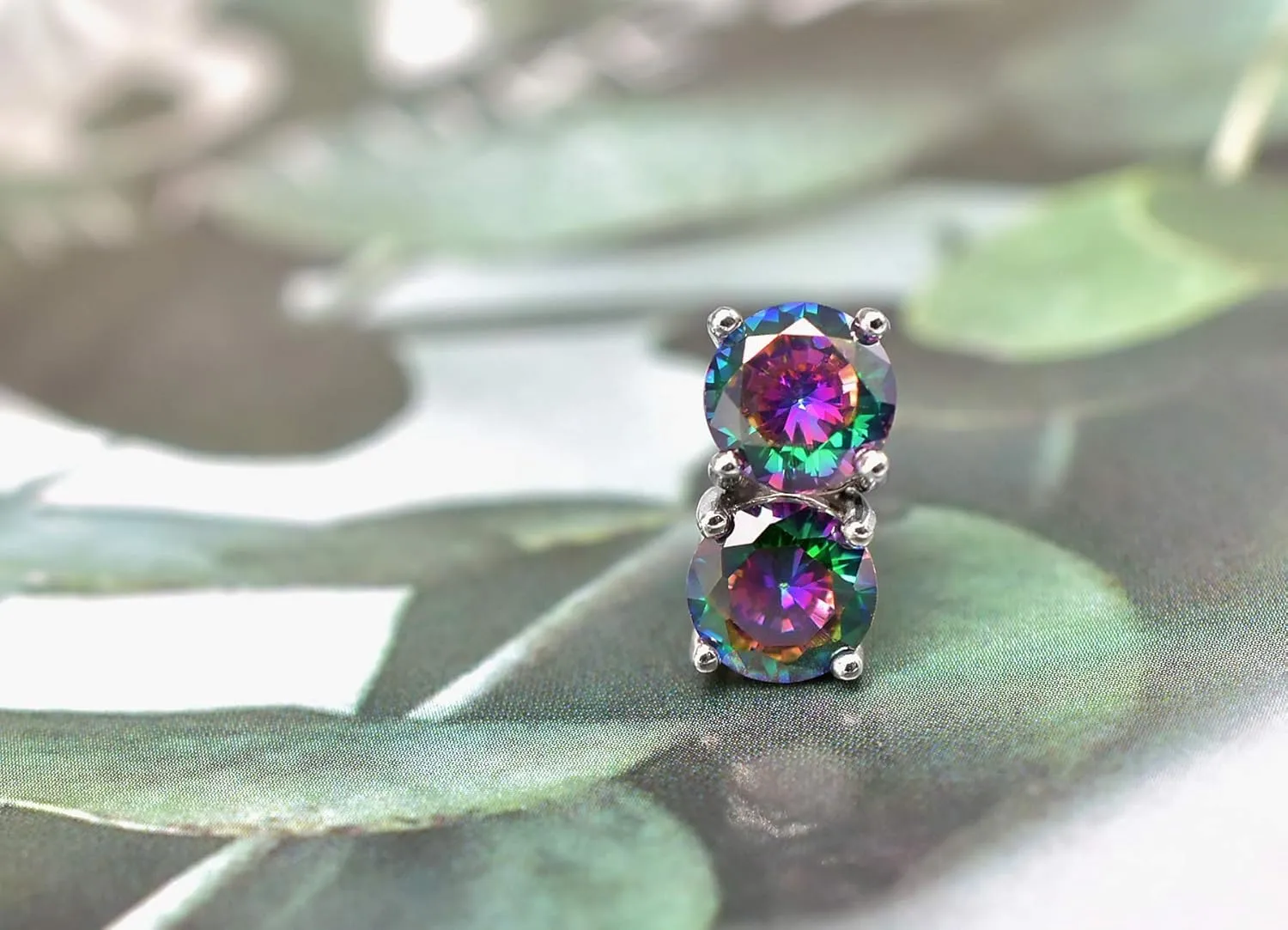 Colorful Cubic Zirconia Stud Earrings - Sterling Silver Hypoallergenic Round Square CZ Studs Earrings for Women, 7MM