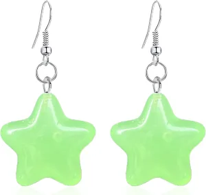 Colorful Fluorescence Resin Star Shape Earrings Neon Geometric Candy Color Dangle Drop for Women Costume Accessory Party