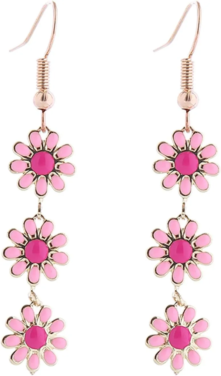 Colorful Long Daisy Flower Dangle Earrings Bohemian Sunflower Earrings for Women Girls Jewelry