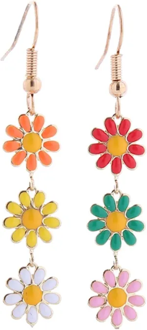Colorful Long Daisy Flower Dangle Earrings Bohemian Sunflower Earrings for Women Girls Jewelry