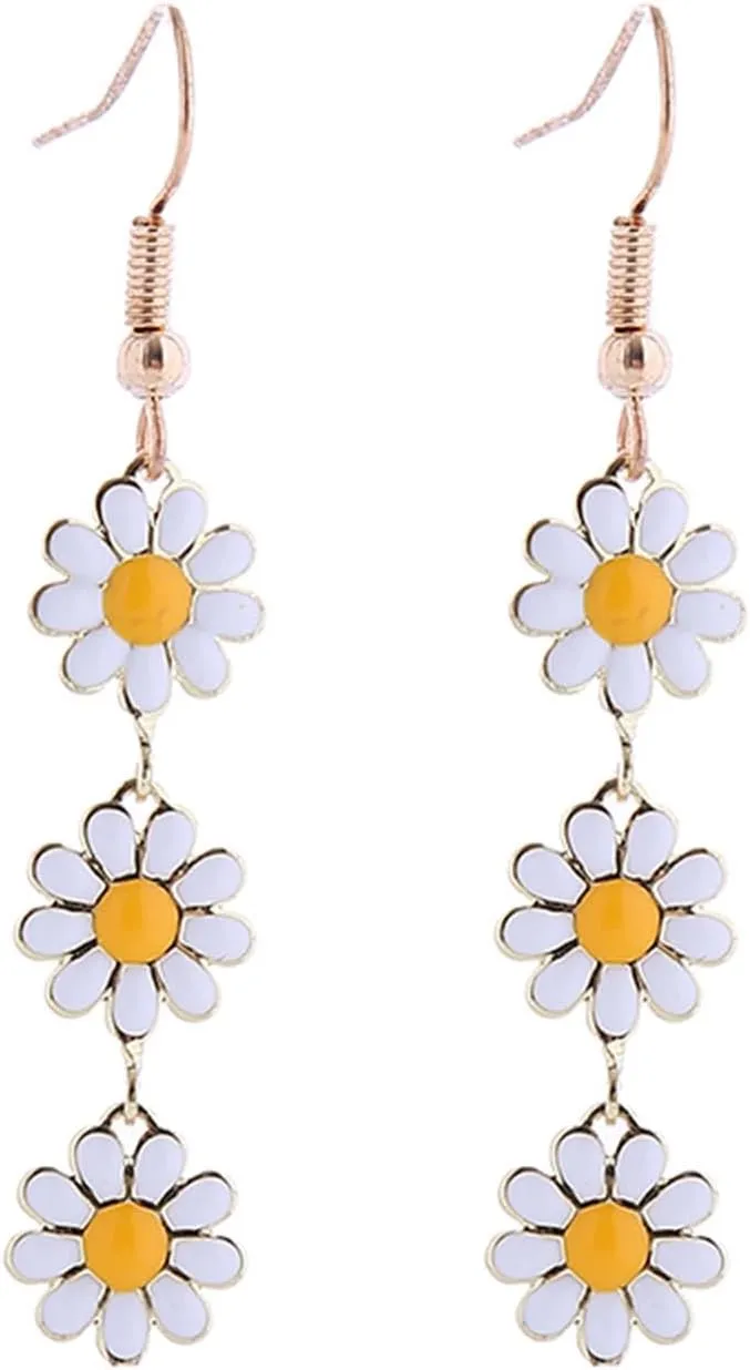 Colorful Long Daisy Flower Dangle Earrings Bohemian Sunflower Earrings for Women Girls Jewelry