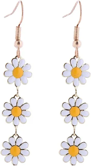 Colorful Long Daisy Flower Dangle Earrings Bohemian Sunflower Earrings for Women Girls Jewelry