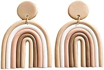 Colorful Rainbow Drop Earrings Stud Earrings Macaron Ceramic Clay U Shape Handmade Lovely Candy Colors Boho for Women Girls Bohemian Jewelry(8 Colors)