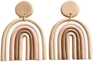 Colorful Rainbow Drop Earrings Stud Earrings Macaron Ceramic Clay U Shape Handmade Lovely Candy Colors Boho for Women Girls Bohemian Jewelry(8 Colors)