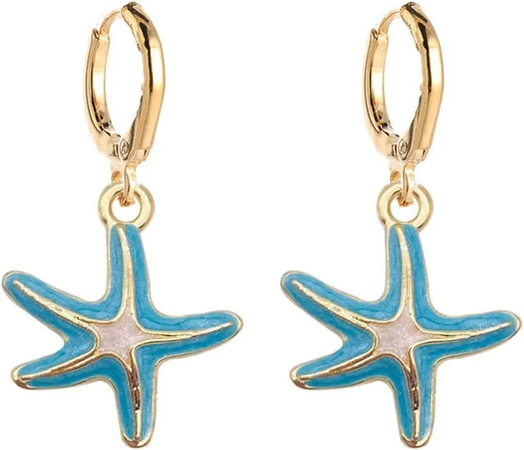 Colorful Shell Starfish Shape Dangle Earrings for Women Jewelry