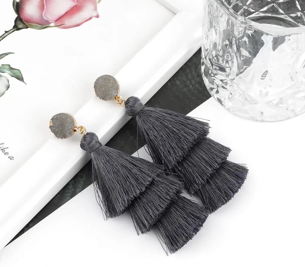 Colorful Tassel Earrings for Women Layered Christmas Earrings Bohemian Tiered Fringe Dangle Drop Earrings Halloween Valentines Earring for Girls Teen Mother's Birthday Thanksgiving Gift