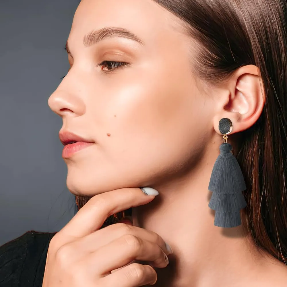 Colorful Tassel Earrings for Women Layered Christmas Earrings Bohemian Tiered Fringe Dangle Drop Earrings Halloween Valentines Earring for Girls Teen Mother's Birthday Thanksgiving Gift