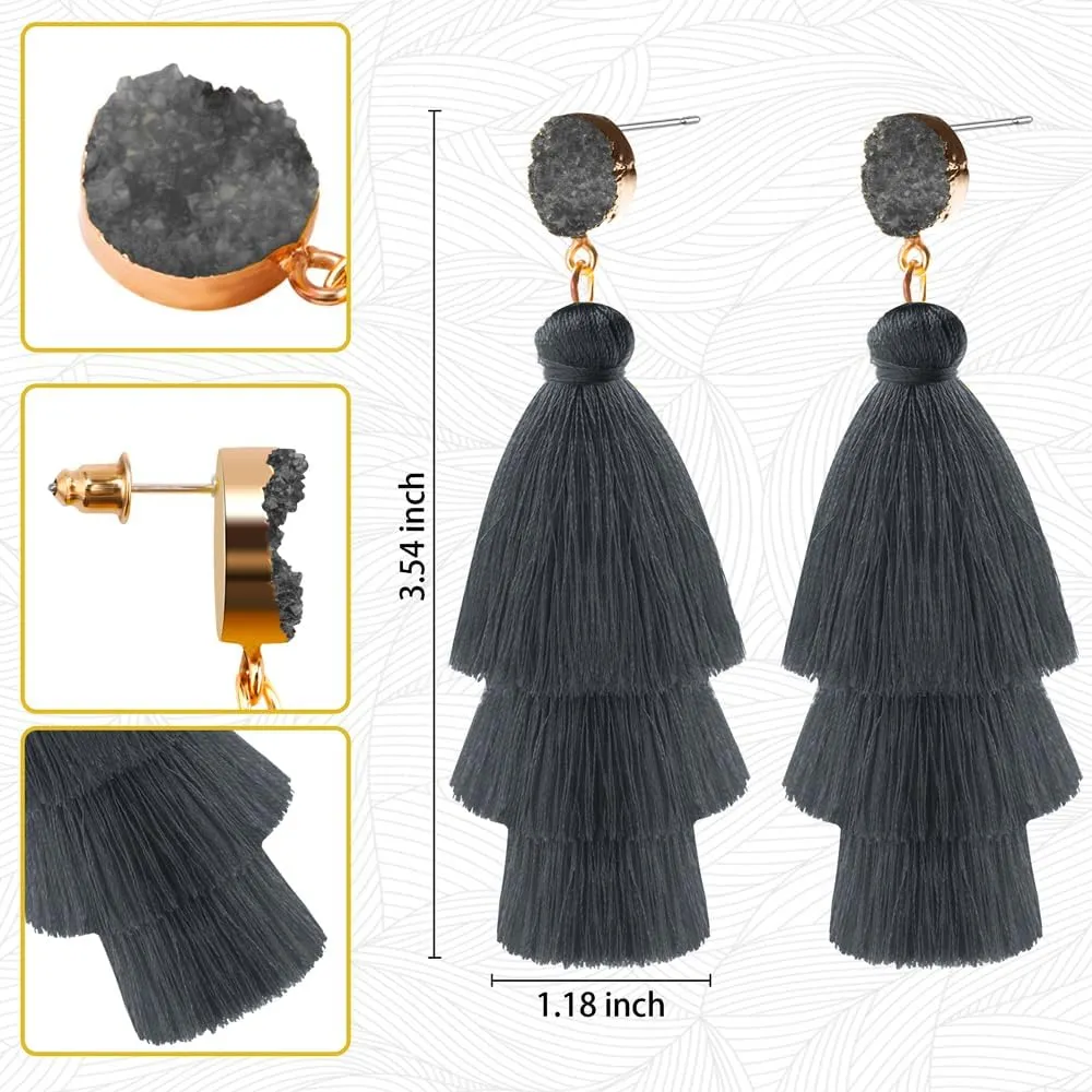 Colorful Tassel Earrings for Women Layered Christmas Earrings Bohemian Tiered Fringe Dangle Drop Earrings Halloween Valentines Earring for Girls Teen Mother's Birthday Thanksgiving Gift