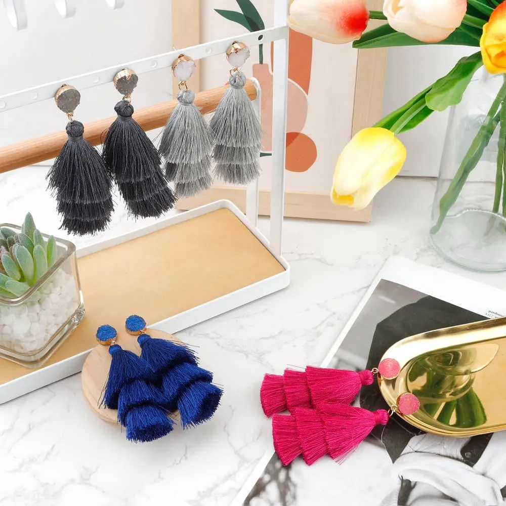 Colorful Tassel Earrings for Women Layered Christmas Earrings Bohemian Tiered Fringe Dangle Drop Earrings Halloween Valentines Earring for Girls Teen Mother's Birthday Thanksgiving Gift