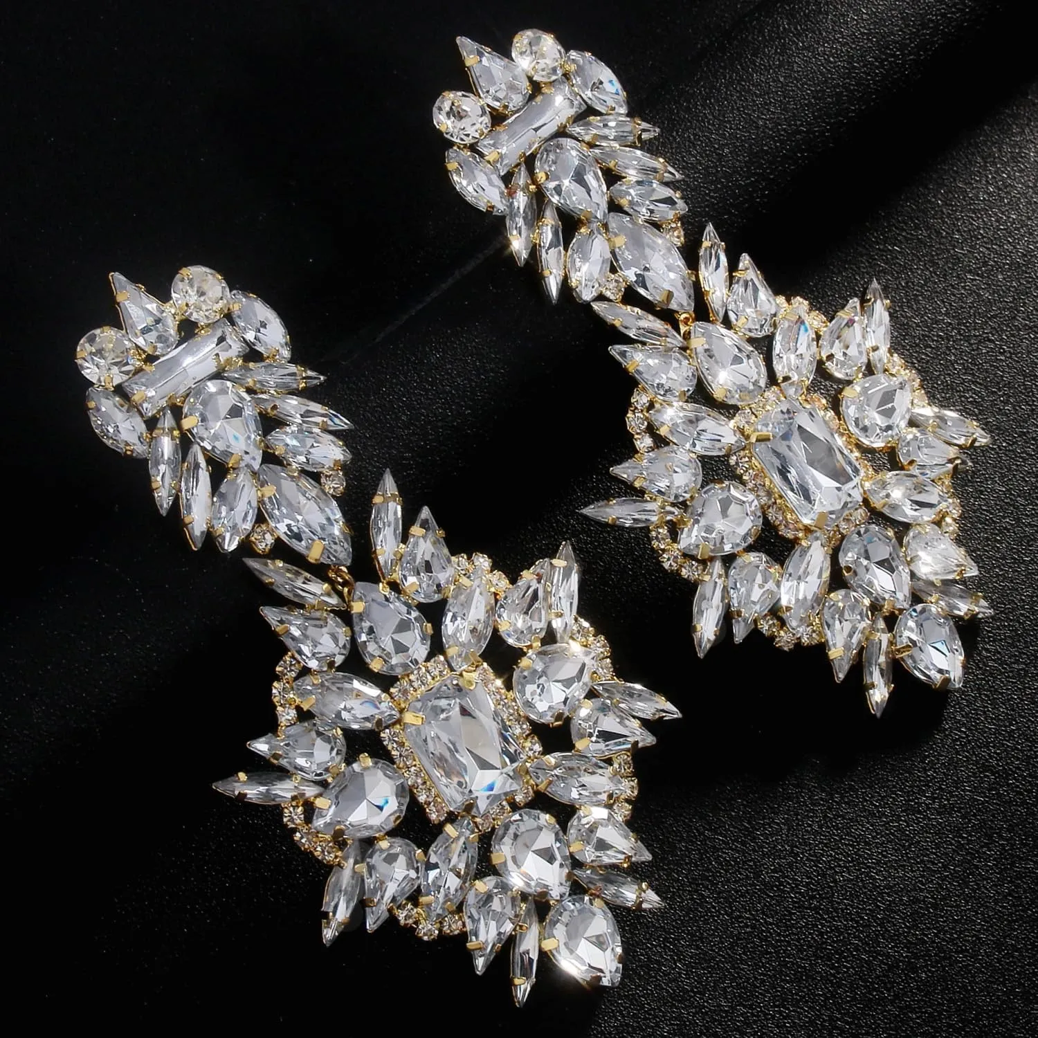 Costume Silver Large Rhinestone Earrings Dangling Trendy Bling Oversized Statement Earrings For Women Formal