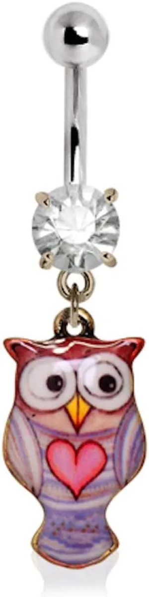 Covet Jewelry 316L Stainless Steel Pink Heart Owl Navel Ring
