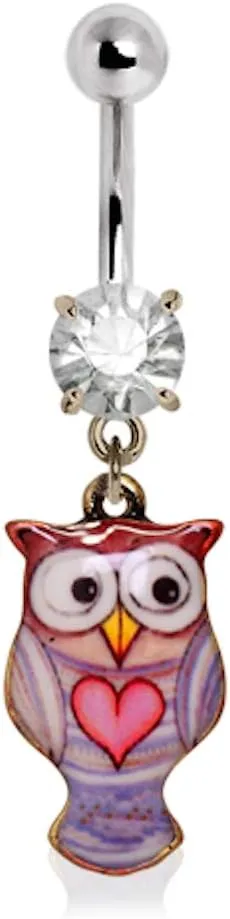 Covet Jewelry 316L Stainless Steel Pink Heart Owl Navel Ring