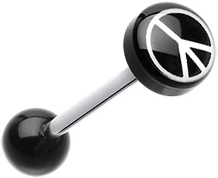Covet Jewelry Classic Peace Logo Acrylic Barbell Tongue Ring