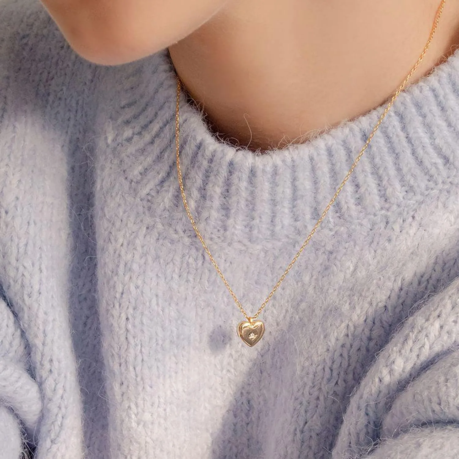 Cowlyn Love Heart Necklaces Pendant Pearl Chain 14K Gold Plated Double Layered Choker June Rose Flower Bar Disc Pendant Mother's day Valentine Women Girls Handmade Mom Jewelry