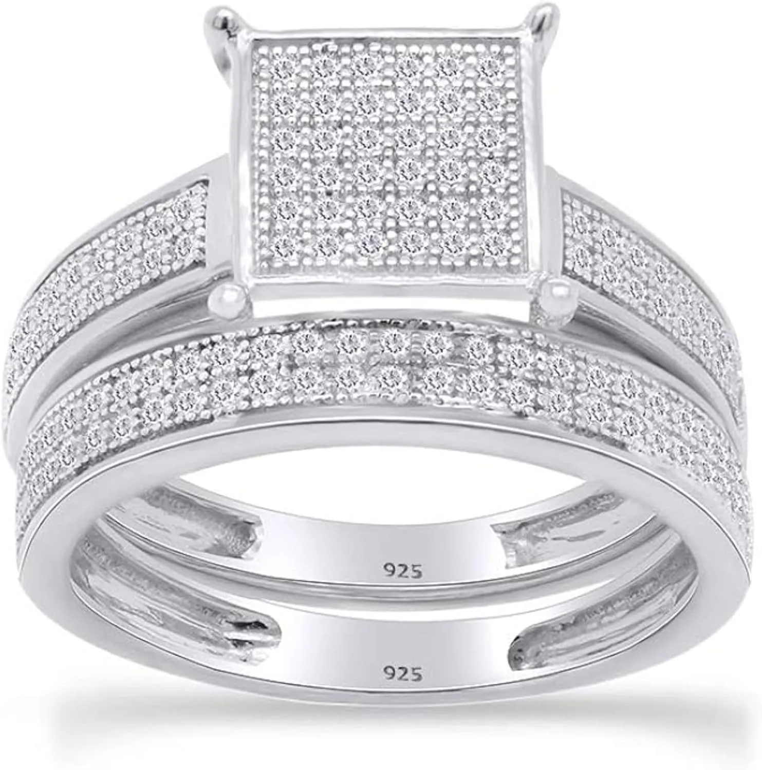 Created Round Cut White Diamond 925 Sterling Silver 14K Gold Plated Square Cluster Engagement Wedding Bridal Ring Set Gift For Women