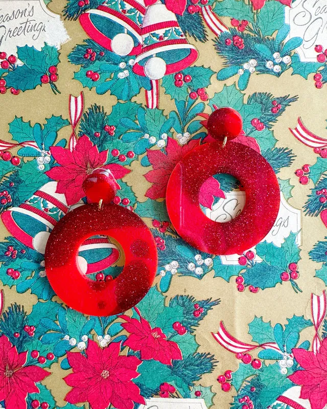 Crimson Sparkle PJ Hoop Earrings