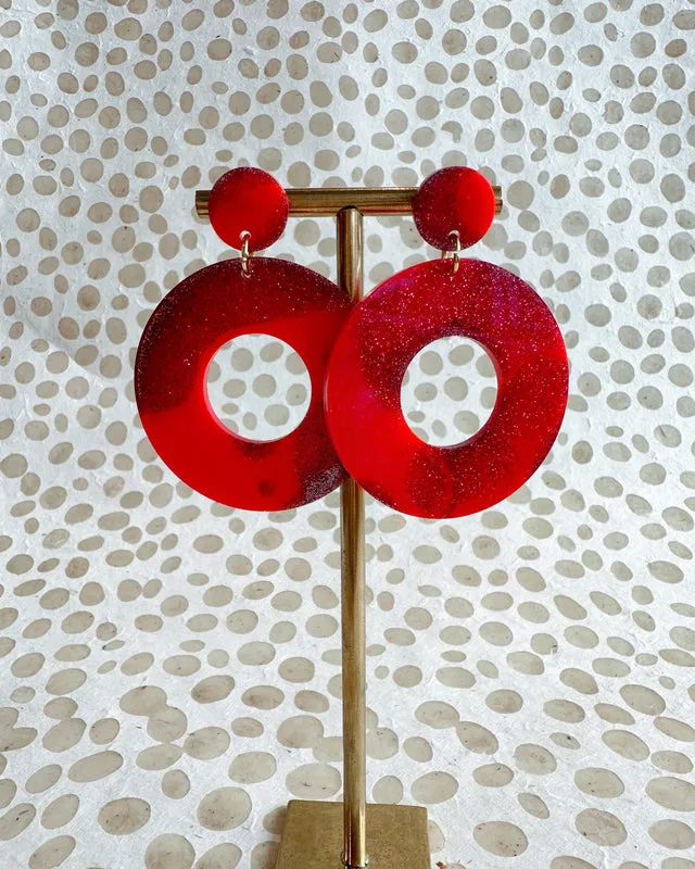 Crimson Sparkle PJ Hoop Earrings