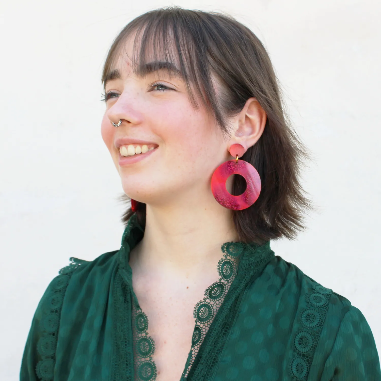 Crimson Sparkle PJ Hoop Earrings
