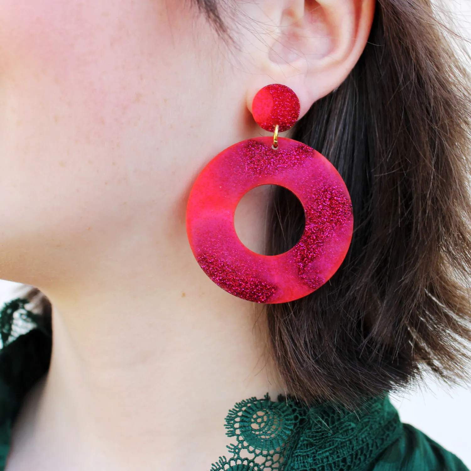 Crimson Sparkle PJ Hoop Earrings