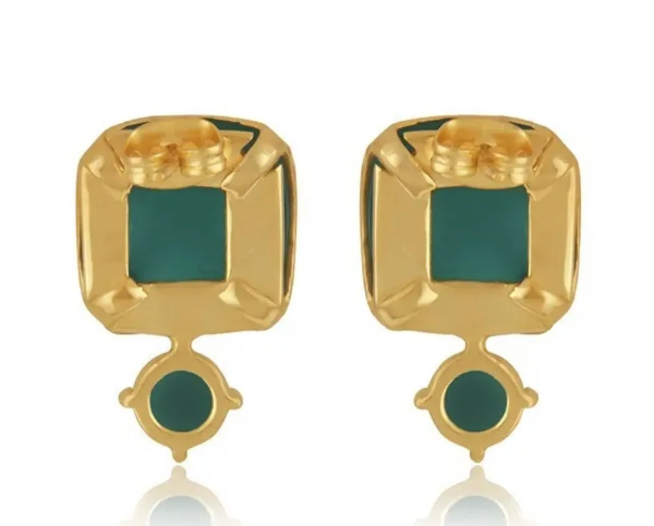 Criss Cross Green Onyx Gemstone Gold Stud Earrings 1”