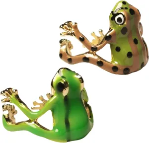 CRIZAN 2Pcs Women Men Frog Themed Adjustable Rings Green and Brown