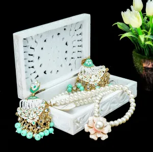 Crocon White Marble Jewelry Box - Earring Holder Organizer - Makeup Organizer - Small Jewelry Box - Trinket Box - Alabaster Marble - Women - Storage Box - Size: 6x4 Inches