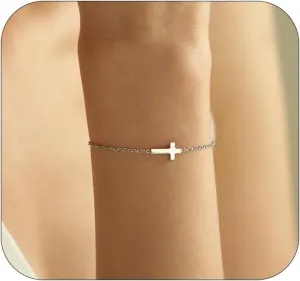 Cross Bracelet for Women 18K Gold Plated Dainty Pearl Beaded Cross Bracelets Adjustable Stainless Steel Trendy Wedding Bridesmaid Jewelry