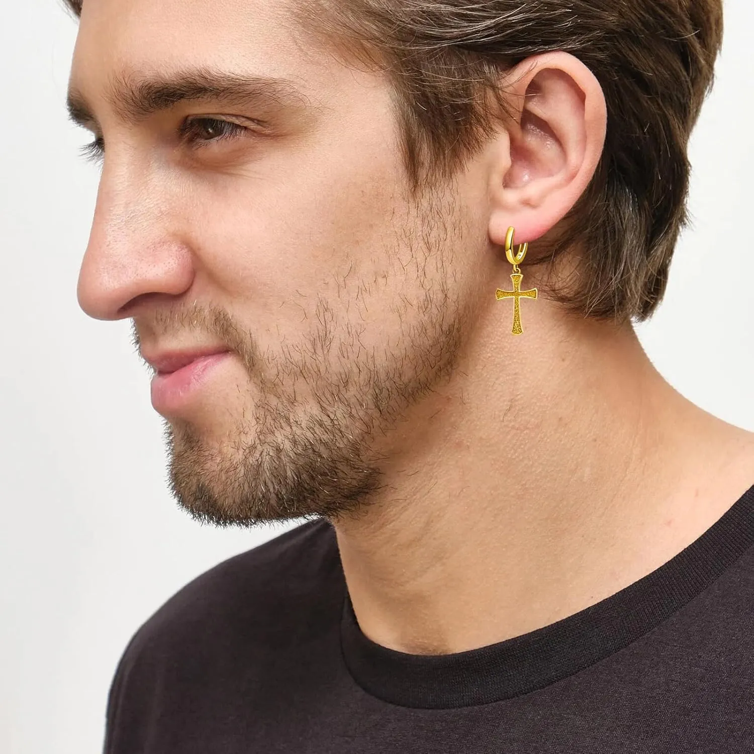 Cross earrings 925 Sterling silver/Black/Gold Cross Hoop Earrings Unisex cross earrings for Men Women
