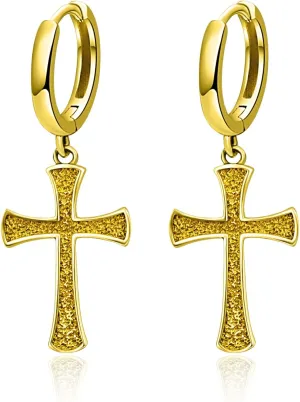Cross earrings 925 Sterling silver/Black/Gold Cross Hoop Earrings Unisex cross earrings for Men Women