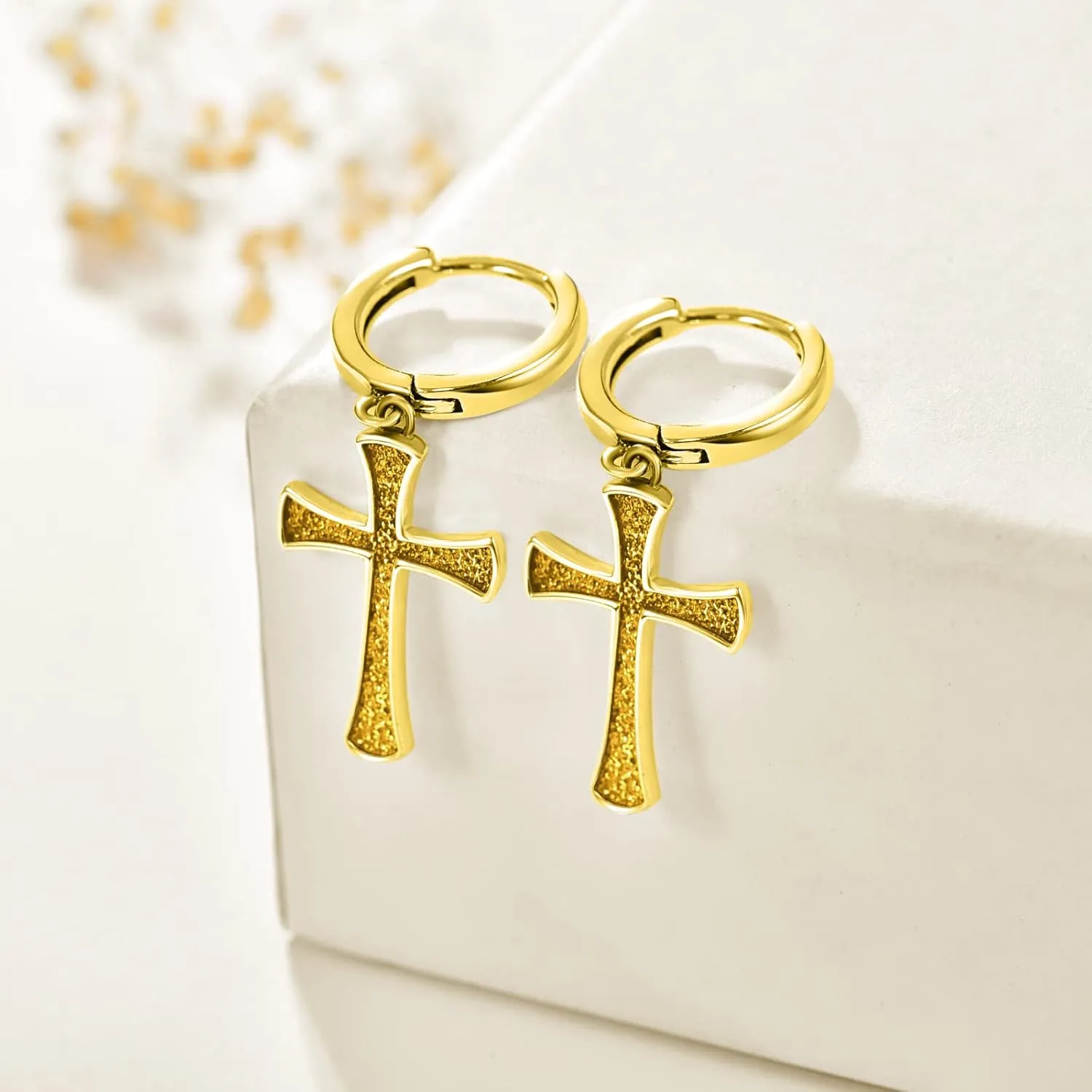 Cross earrings 925 Sterling silver/Black/Gold Cross Hoop Earrings Unisex cross earrings for Men Women