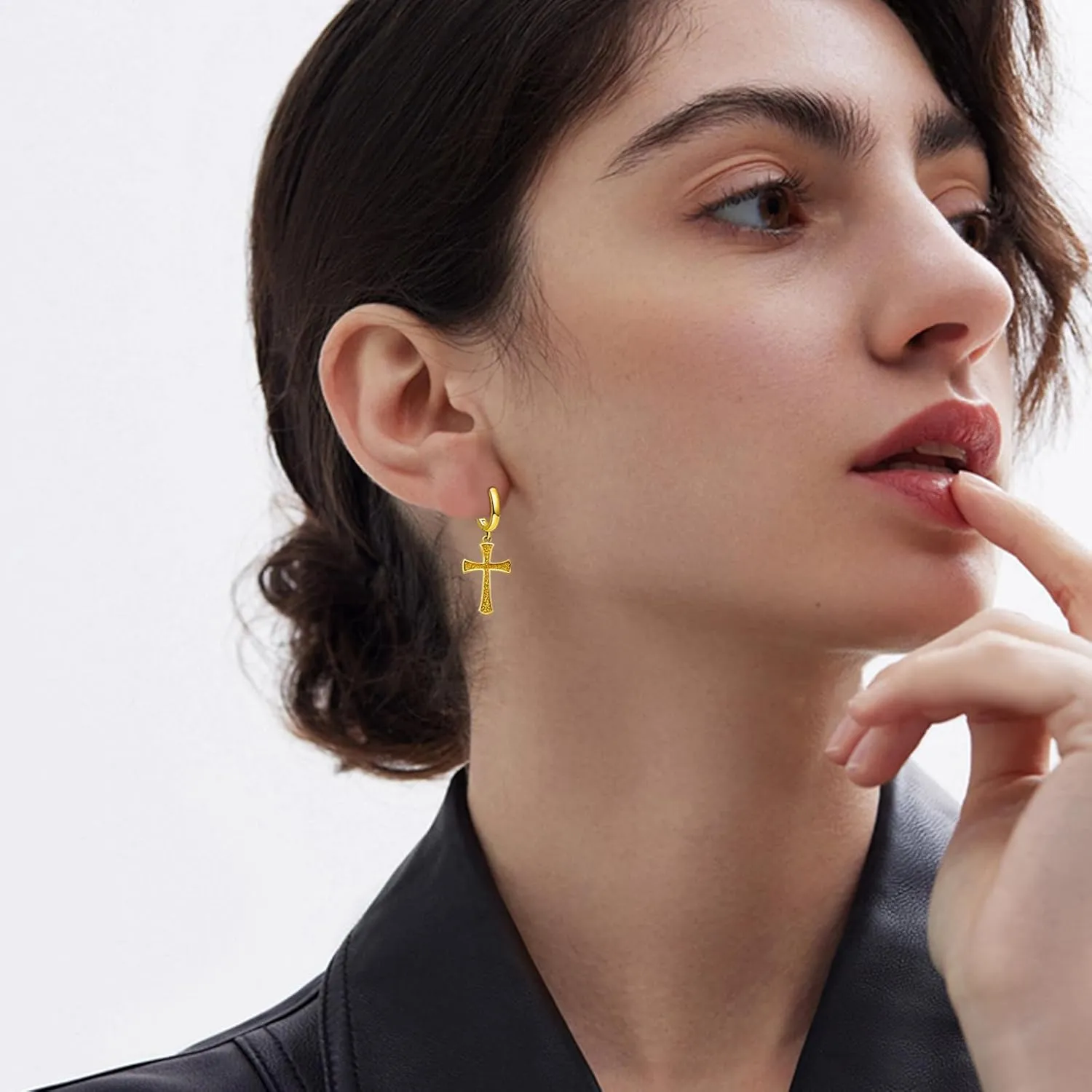 Cross earrings 925 Sterling silver/Black/Gold Cross Hoop Earrings Unisex cross earrings for Men Women