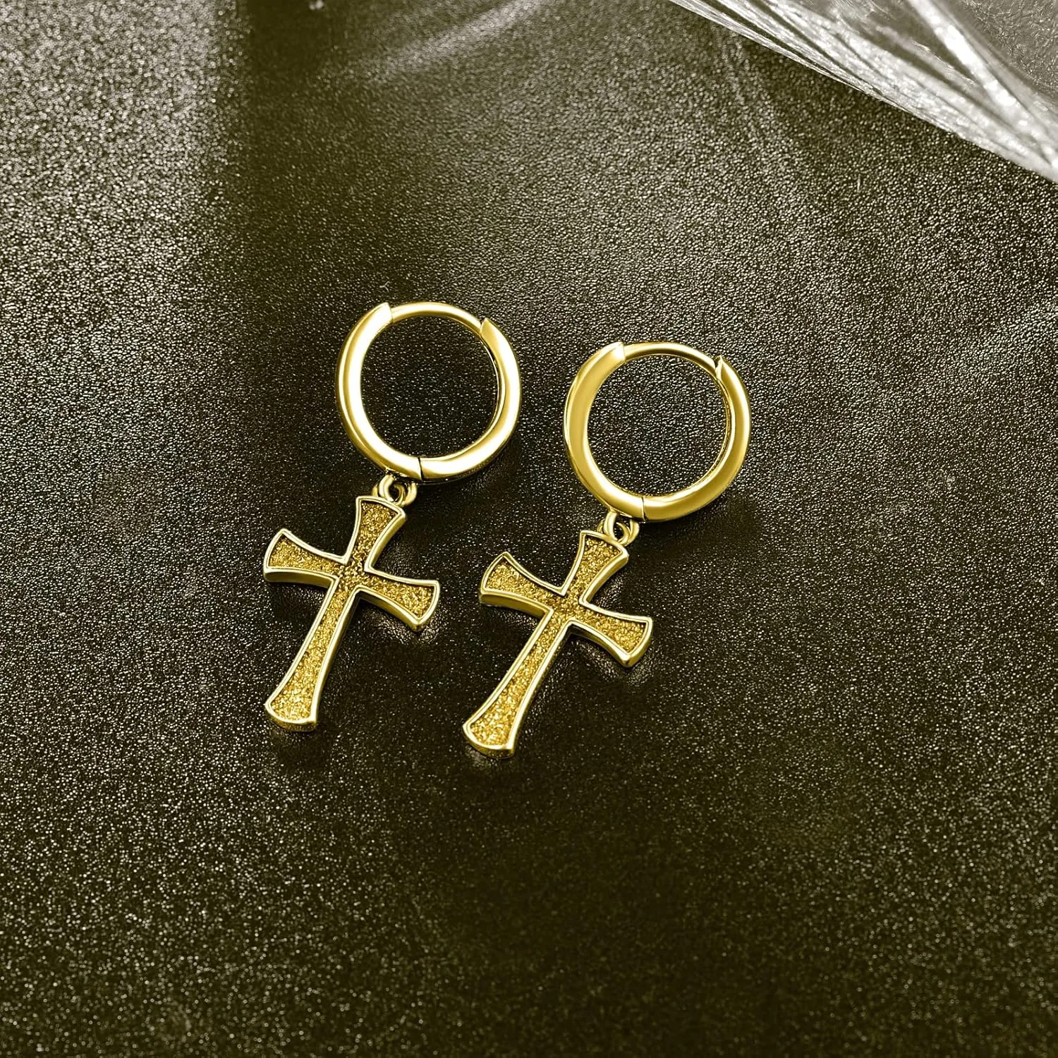 Cross earrings 925 Sterling silver/Black/Gold Cross Hoop Earrings Unisex cross earrings for Men Women