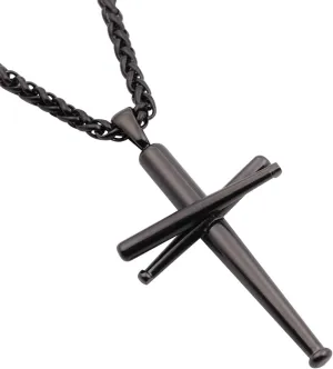 Cross Necklace Baseball Bats Athletes Cross Pendant Chain,Sport Stainless Steel Cross Necklaces for Men Women,Loarge and Small Silver Gold Black 18-24 Inches