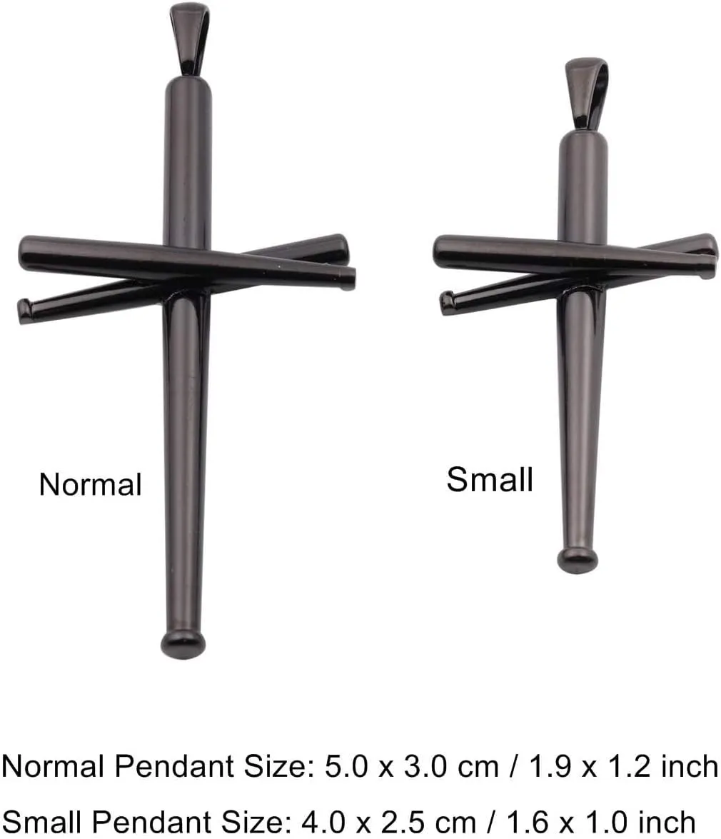Cross Necklace Baseball Bats Athletes Cross Pendant Chain,Sport Stainless Steel Cross Necklaces for Men Women,Loarge and Small Silver Gold Black 18-24 Inches