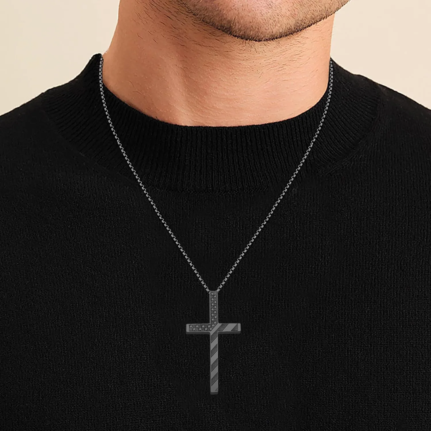 Cross Necklace for Men, Christian Religious Jewelry Gifts for Men Birthday Graduation Christmas Baptism Confirmation Communion Cross Stainless Steel Chain Gift 22 2 Inches