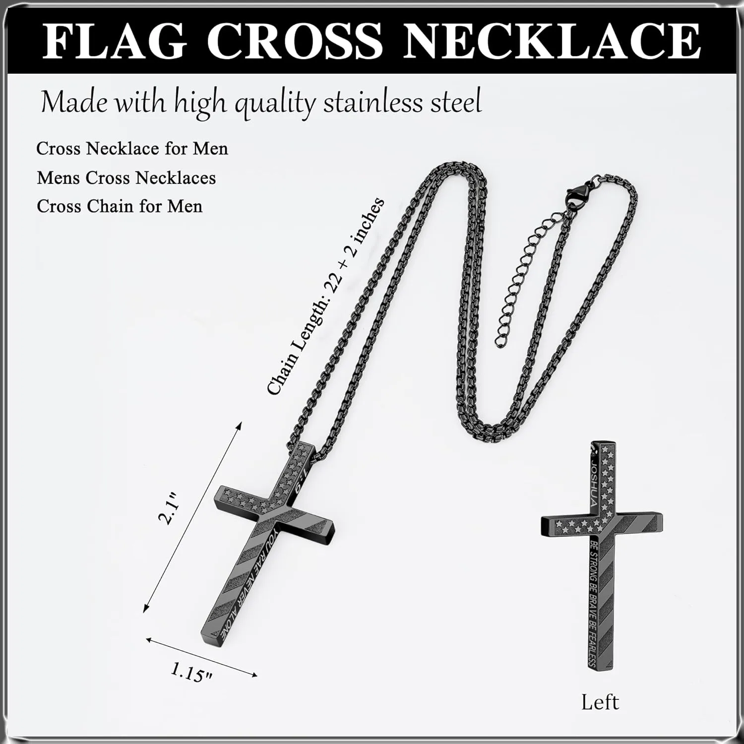 Cross Necklace for Men, Christian Religious Jewelry Gifts for Men Birthday Graduation Christmas Baptism Confirmation Communion Cross Stainless Steel Chain Gift 22 2 Inches