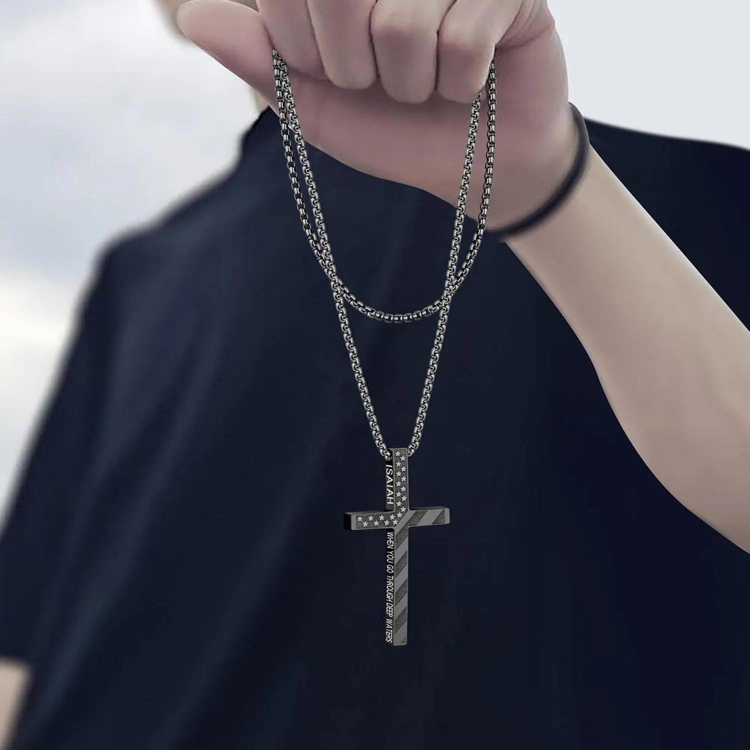 Cross Necklace for Men, Christian Religious Jewelry Gifts for Men Birthday Graduation Christmas Baptism Confirmation Communion Cross Stainless Steel Chain Gift 22 2 Inches