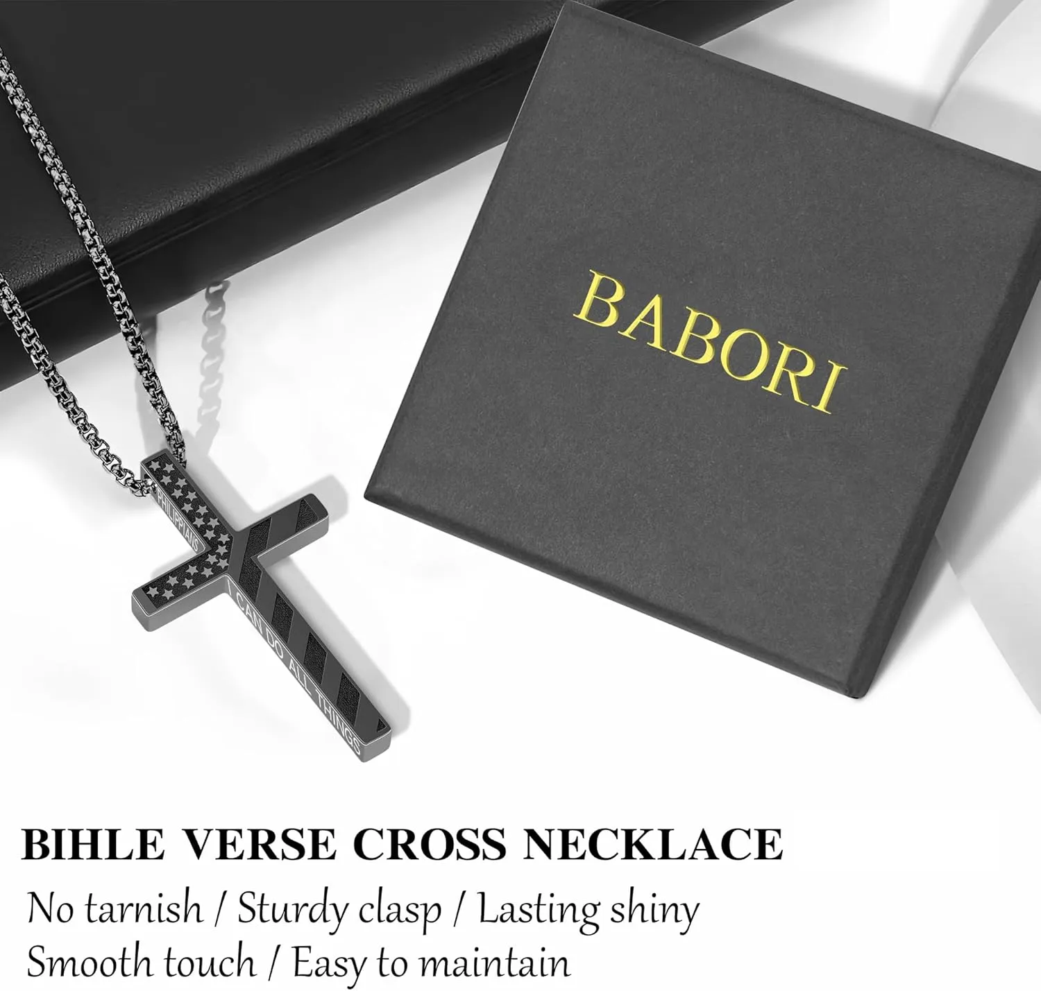 Cross Necklace for Men, Christian Religious Jewelry Gifts for Men Birthday Graduation Christmas Baptism Confirmation Communion Cross Stainless Steel Chain Gift 22 2 Inches