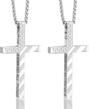 Cross Necklace for Men, Christian Religious Jewelry Gifts for Men Birthday Graduation Christmas Baptism Confirmation Communion Cross Stainless Steel Chain Gift 22 2 Inches