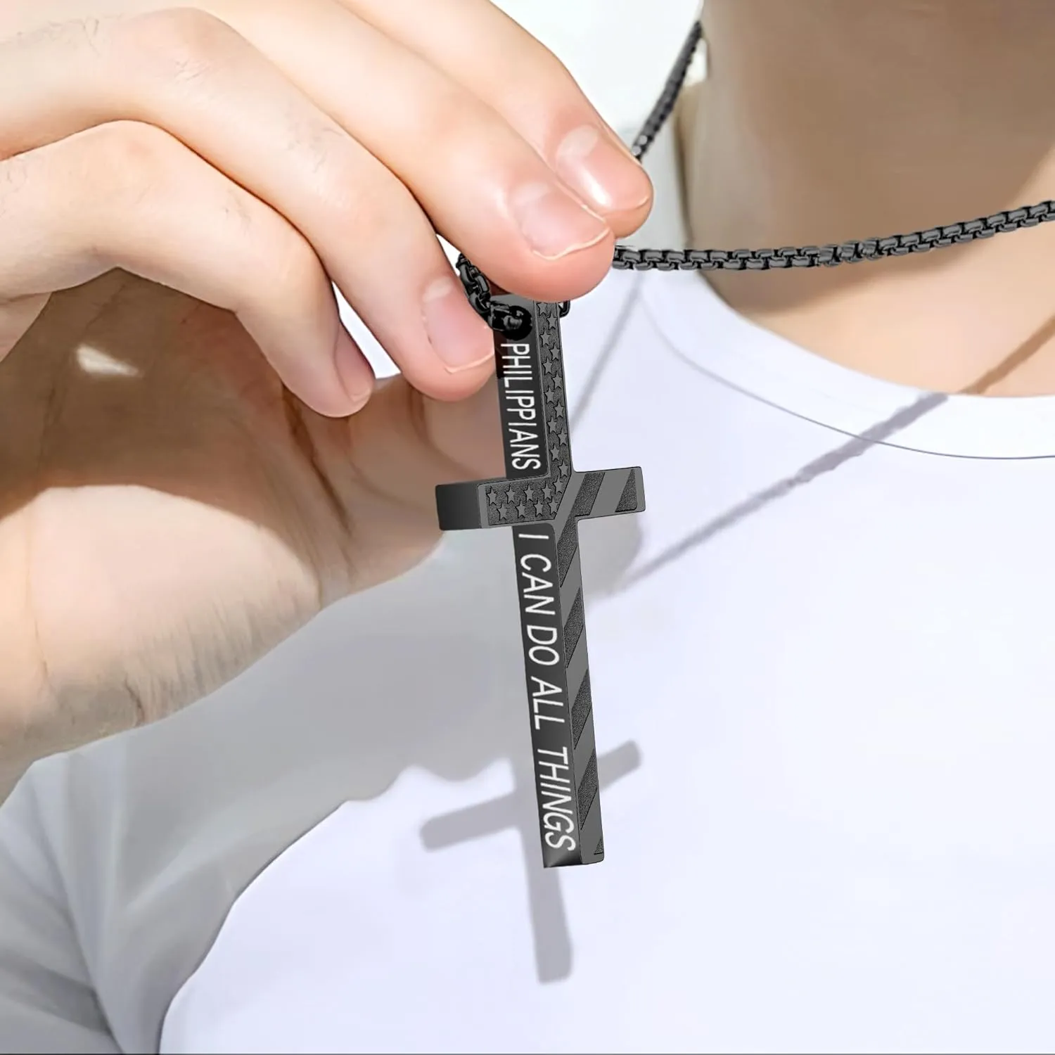 Cross Necklace for Men, Christian Religious Jewelry Gifts for Men Birthday Graduation Christmas Baptism Confirmation Communion Cross Stainless Steel Chain Gift 22 2 Inches