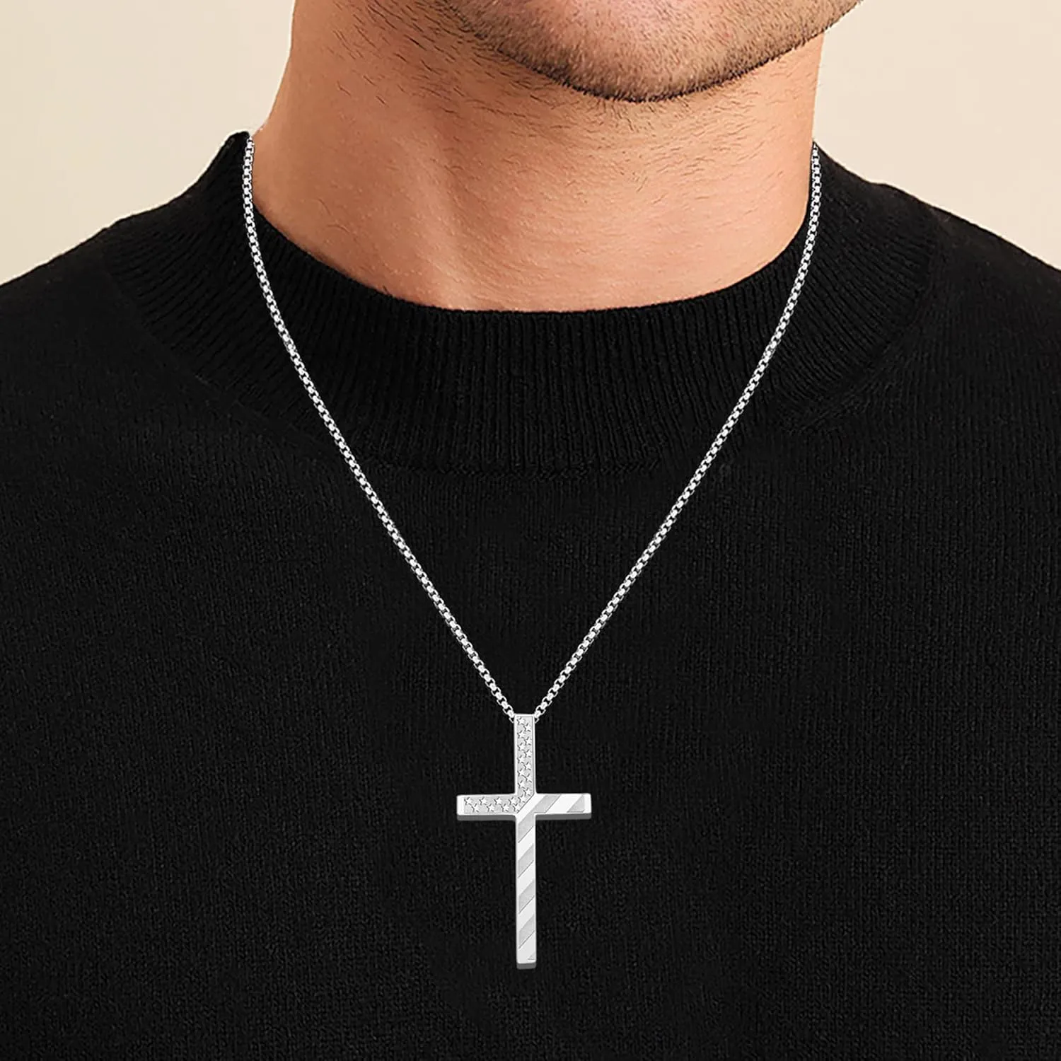 Cross Necklace for Men, Christian Religious Jewelry Gifts for Men Birthday Graduation Christmas Baptism Confirmation Communion Cross Stainless Steel Chain Gift 22 2 Inches