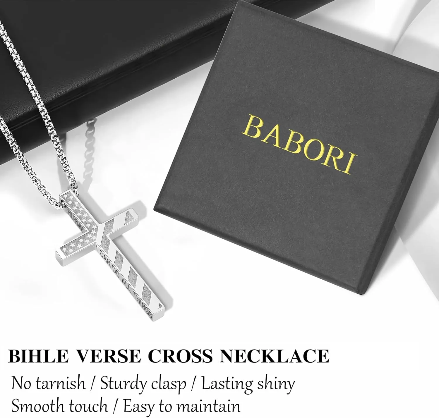 Cross Necklace for Men, Christian Religious Jewelry Gifts for Men Birthday Graduation Christmas Baptism Confirmation Communion Cross Stainless Steel Chain Gift 22 2 Inches